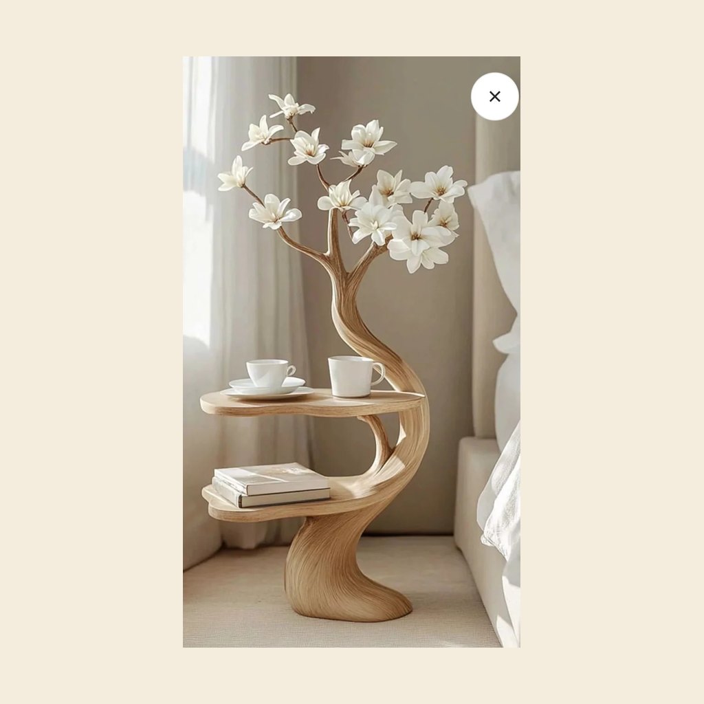 Wooden Floral Tree Side Table