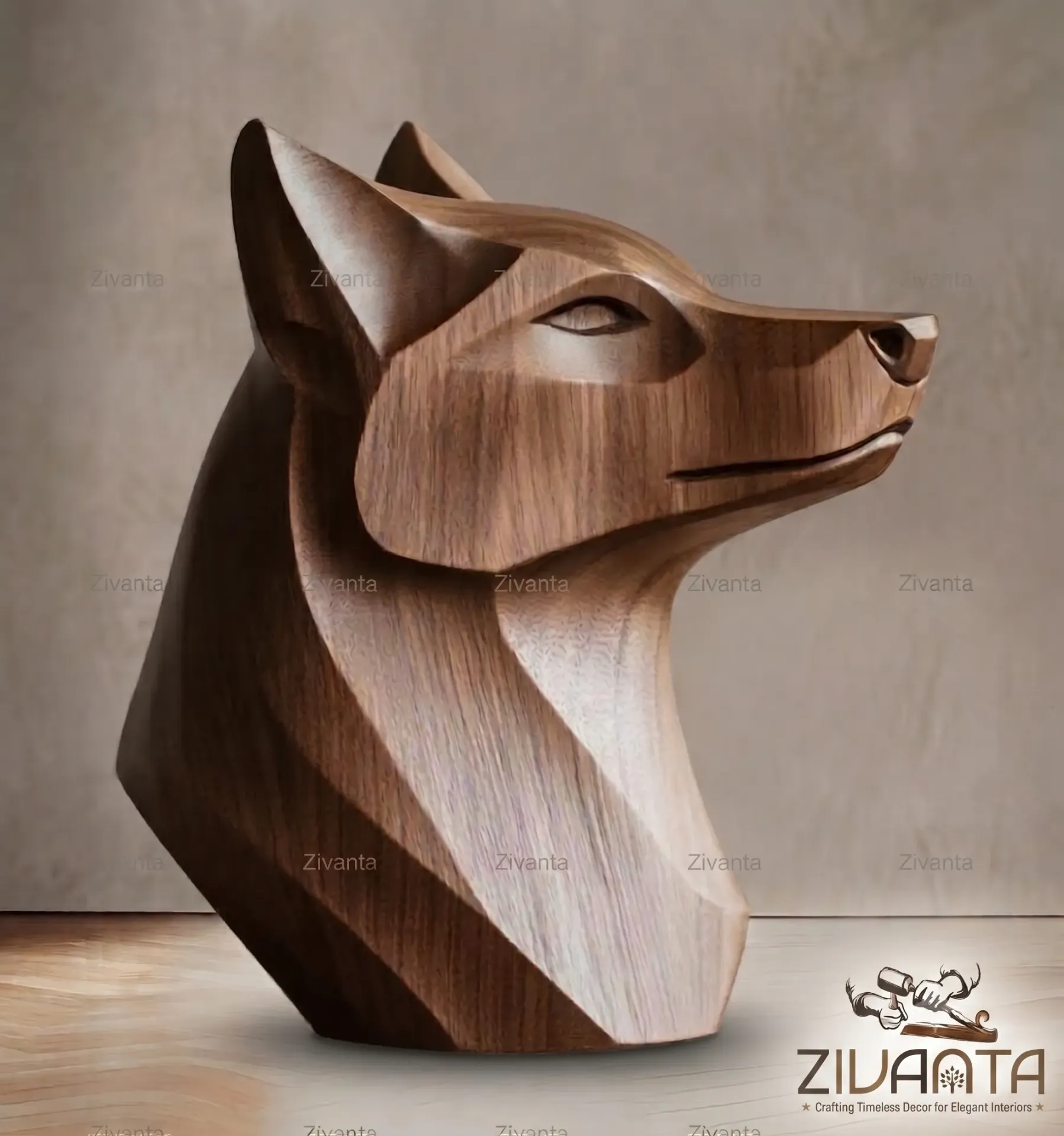 WOODEN WOLF SCULPTURE