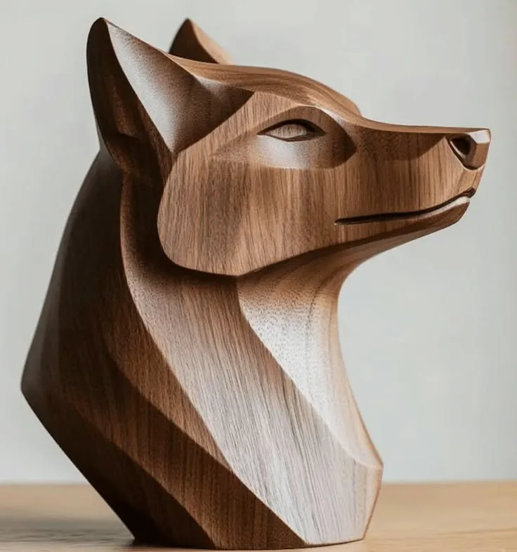 WOODEN WOLF SCULPTURE