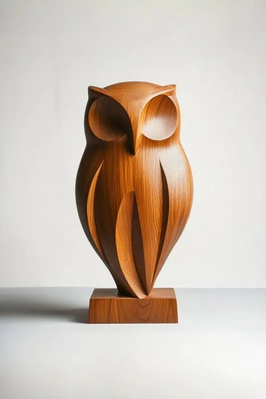WOODEN OWL SCULPTURE