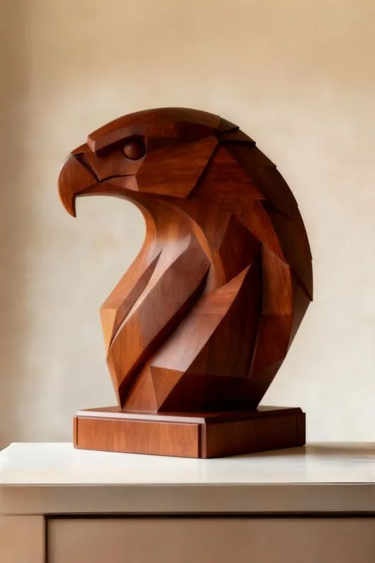 WOODEN EAGLE HEAD SCULPTURE