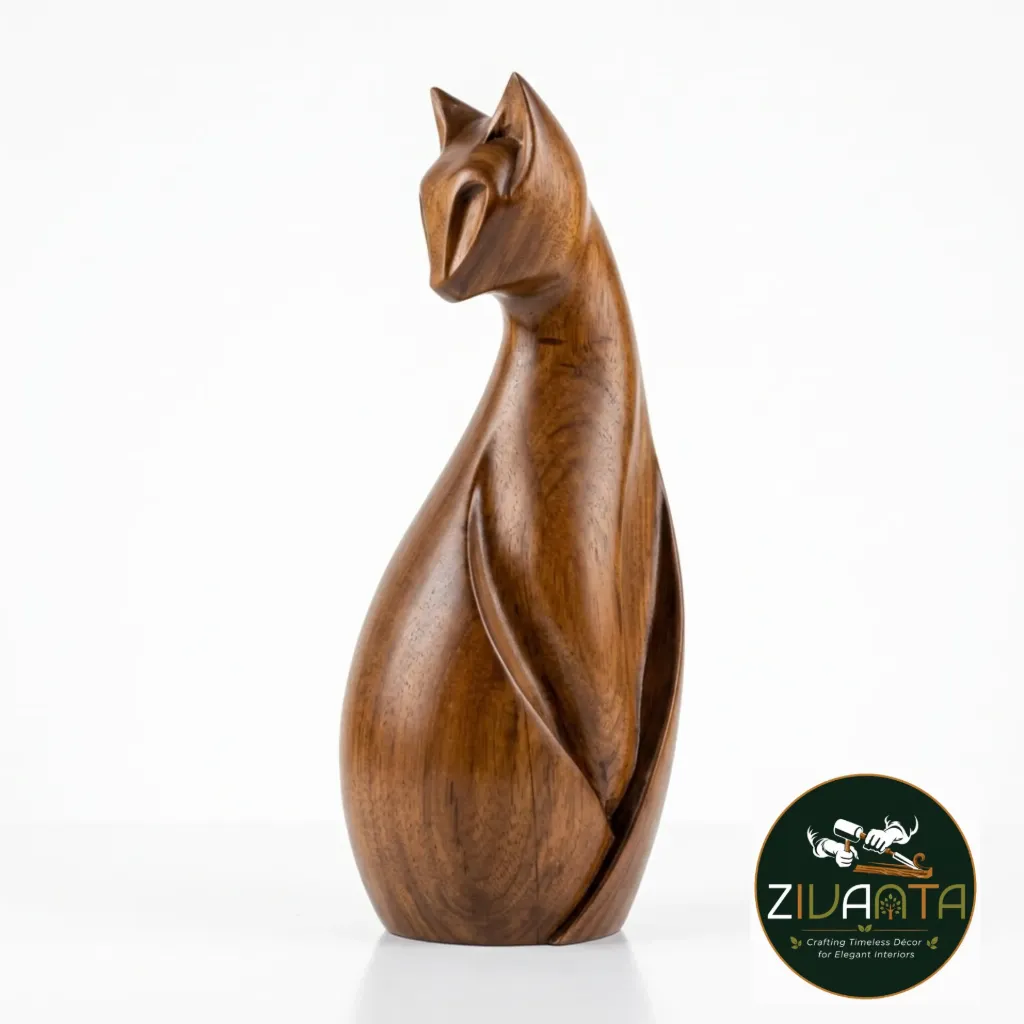 Wooden Cat Sculpture