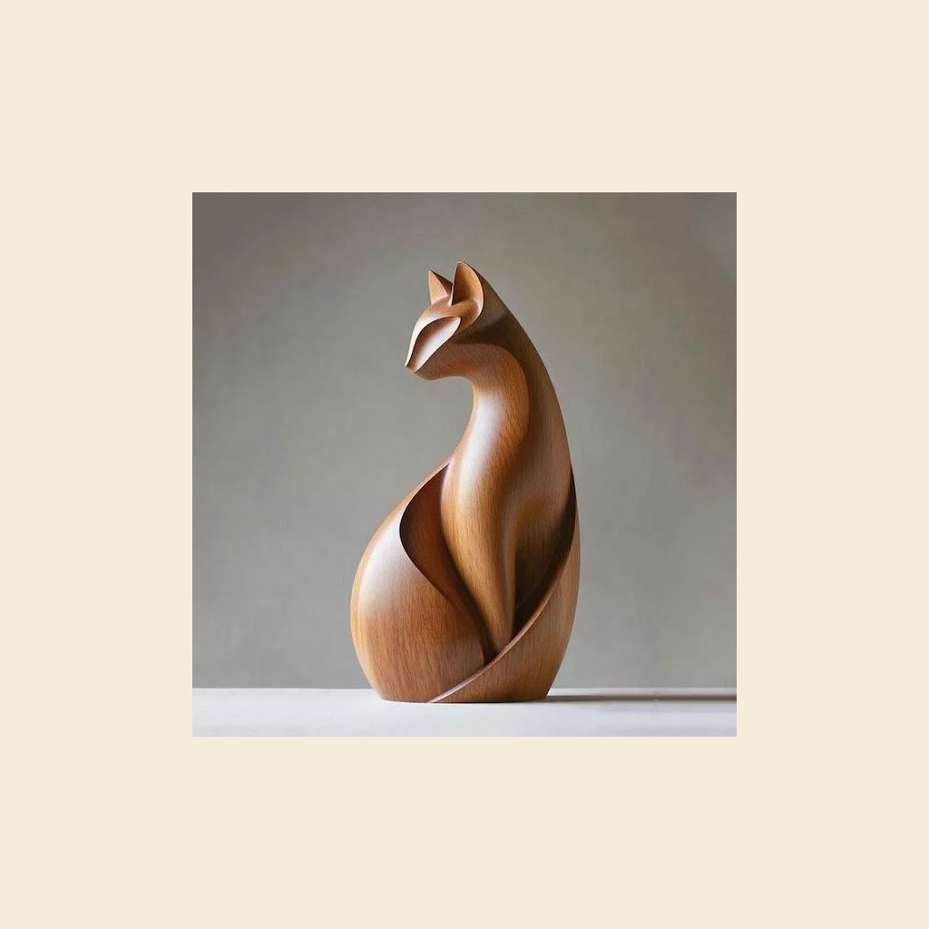 Wooden Cat Sculpture