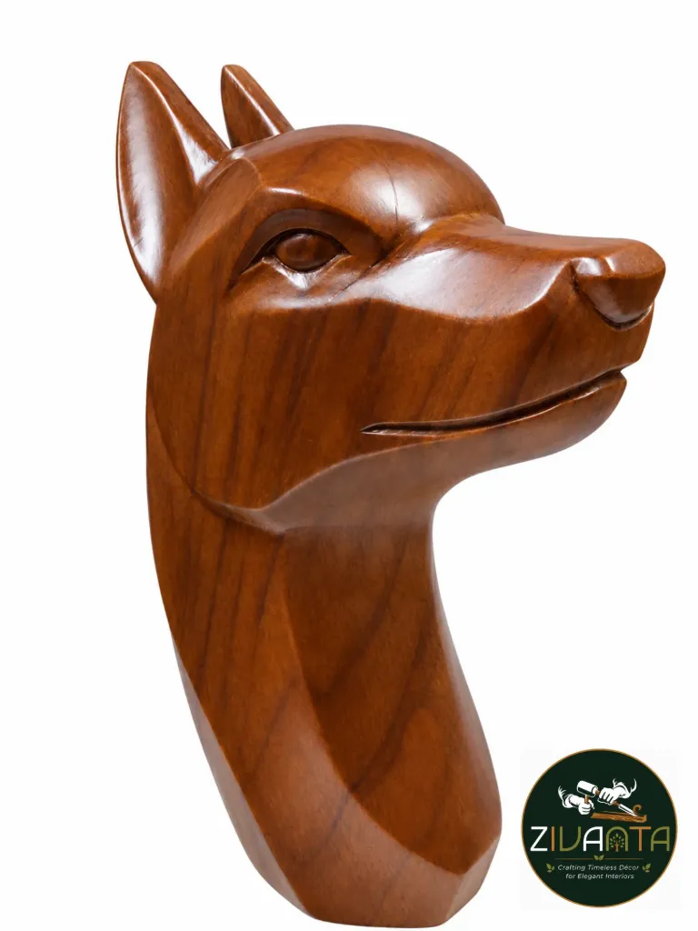 TEAK WOODEN WOLF SCULPTURE