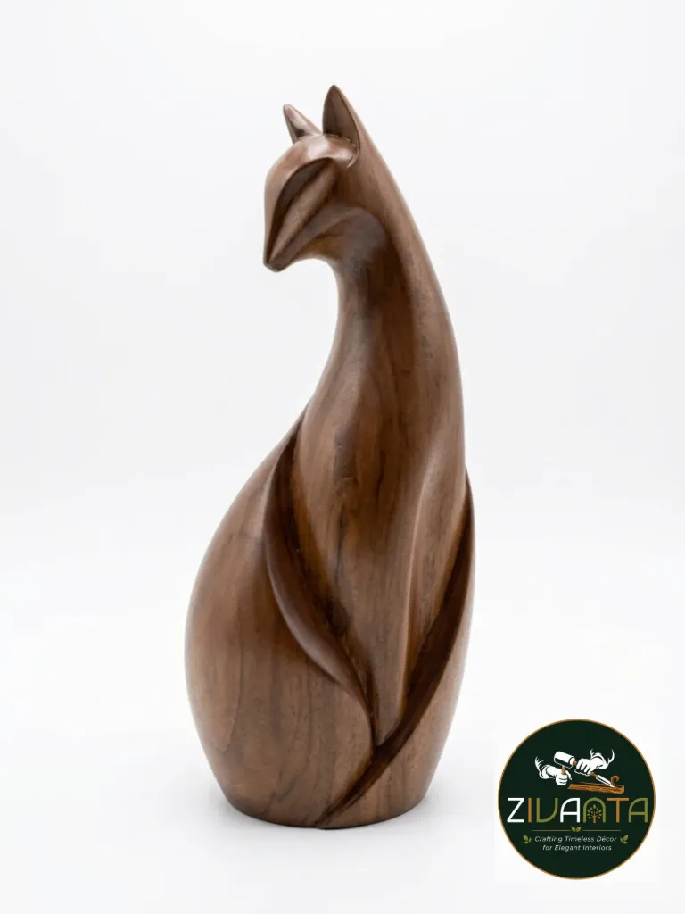 Large Wooden Cat Sculpture