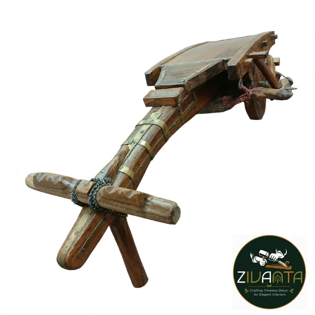 Antique Wooden Bullock Cart Accent